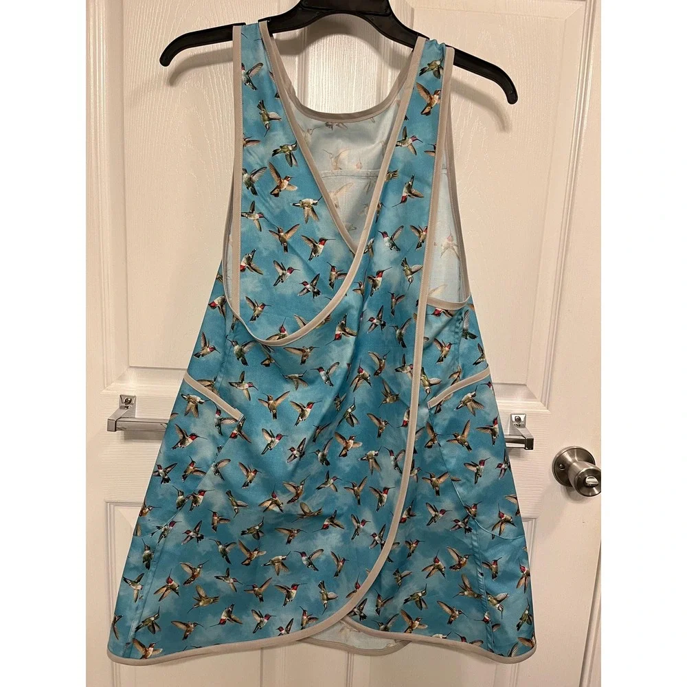 Criss Cross Apron Pockets: Hummingbird Print, S-L Cottagecore Crossback Apron